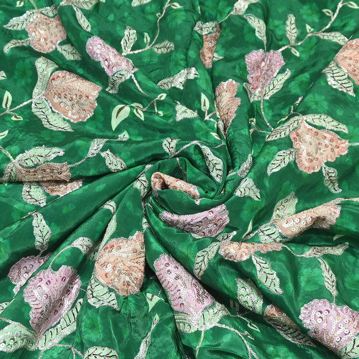 Multi Color Crepe Position Print Fabric with Zari & Sequins Embroidery - 102228-3