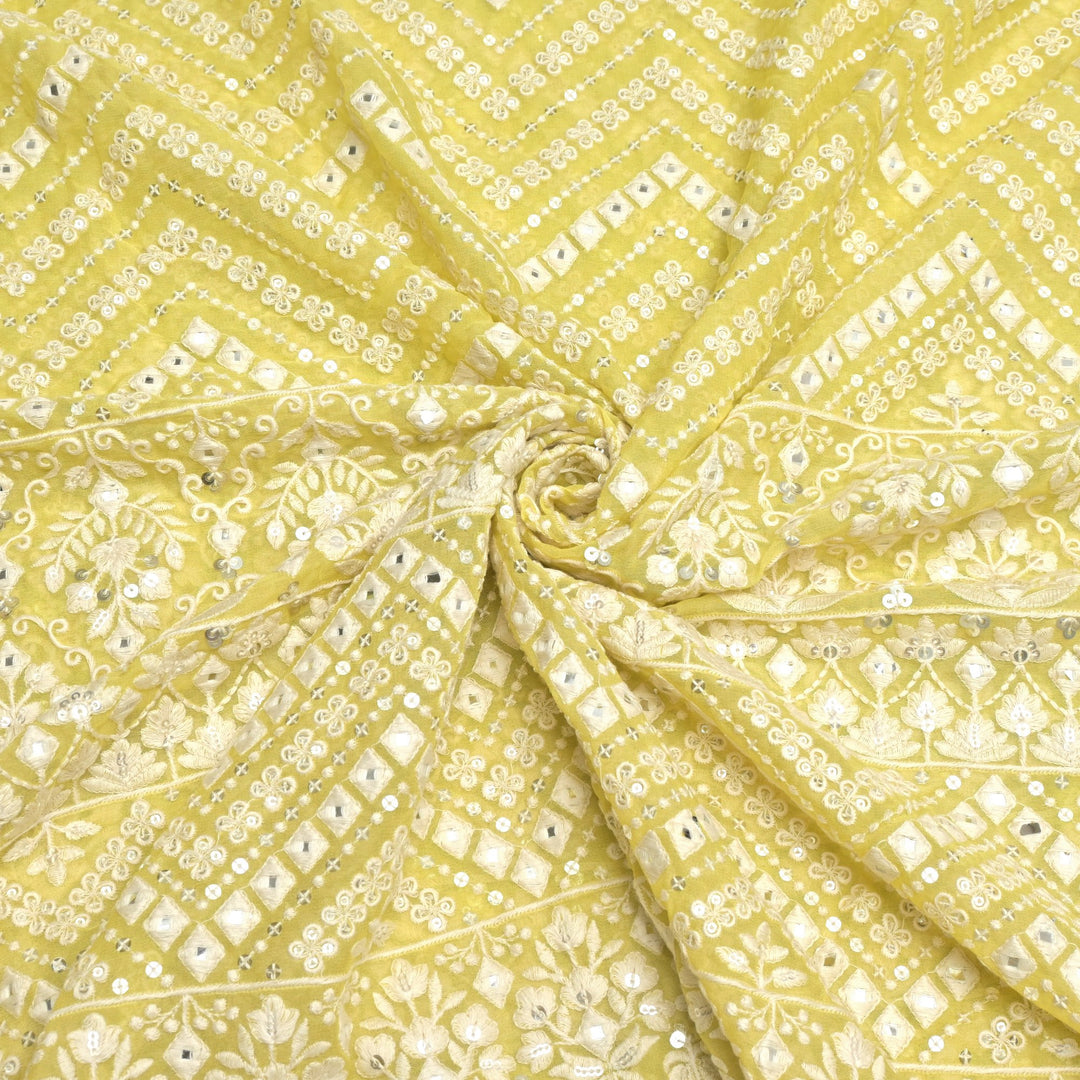 Viscose Georgette Mirror and Sequins Embroidery Fabrics