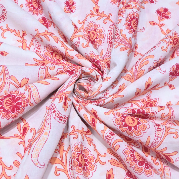 White-Red Cotton Printed Fabric