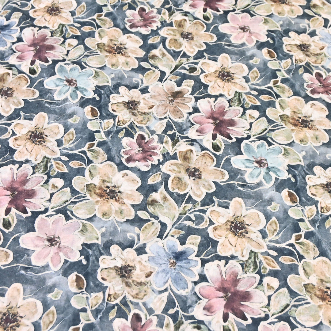 Navy Blue Floral Italian Lawn Print Fabric