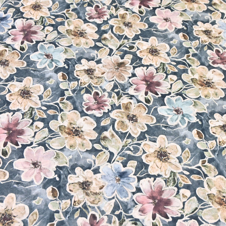 Navy Blue Floral Italian Lawn Print Fabric