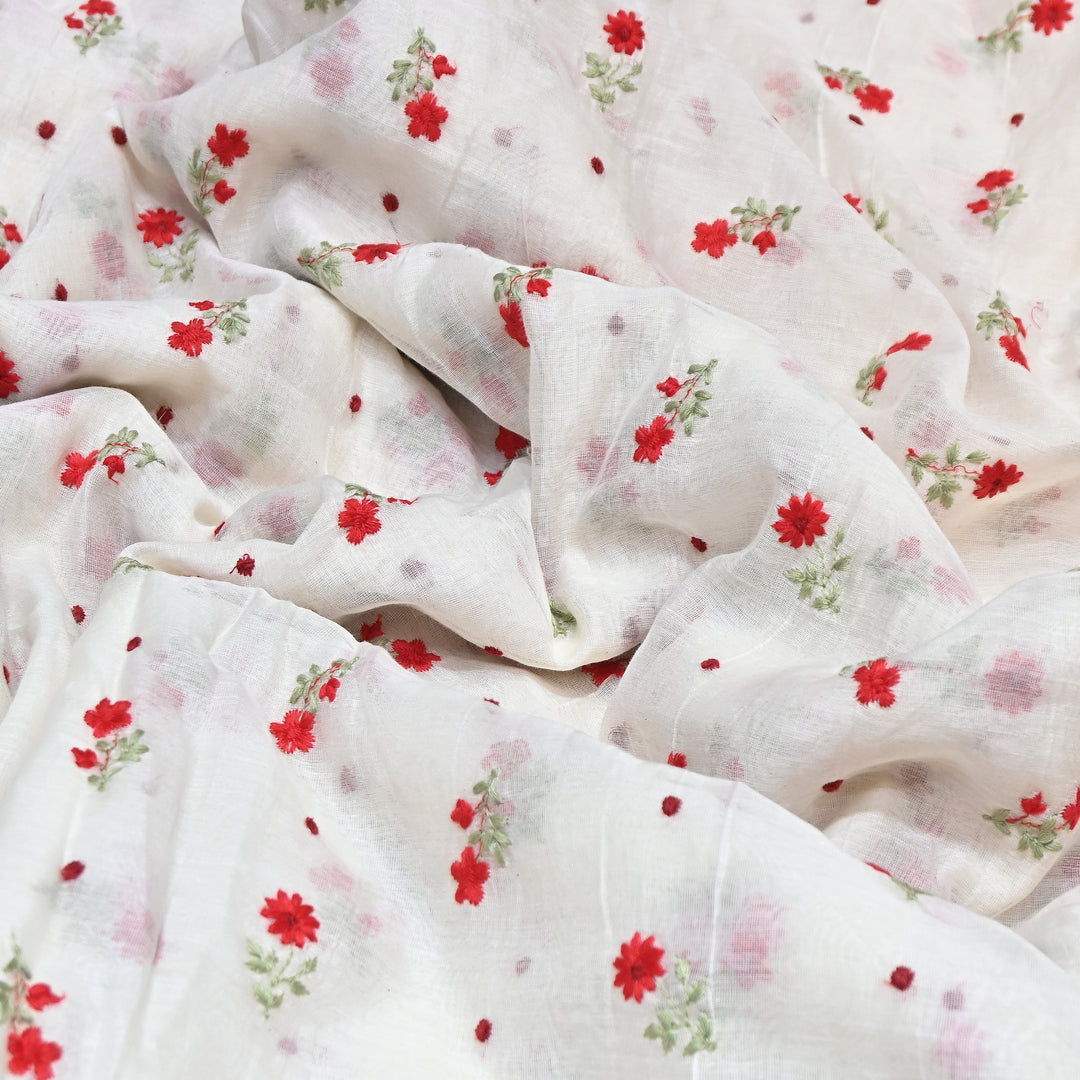 Dyeable Mul Chanderi Thread Embroidery Fabric – Soft Summer Designer Fabric-MF8209-4