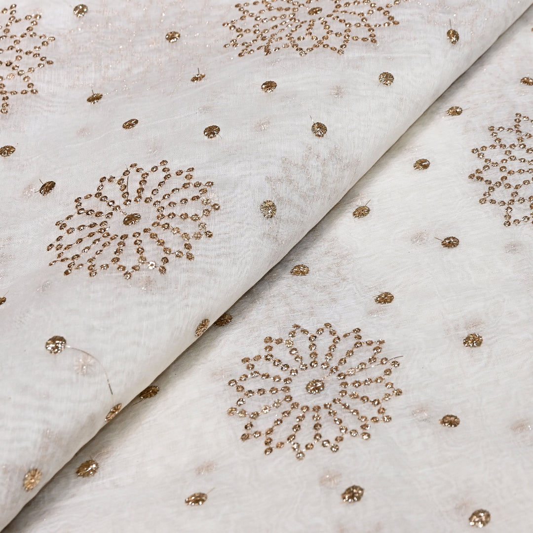Premium Dyeable Mul Chanderi Sequins Embroidery Fabric - V1207C