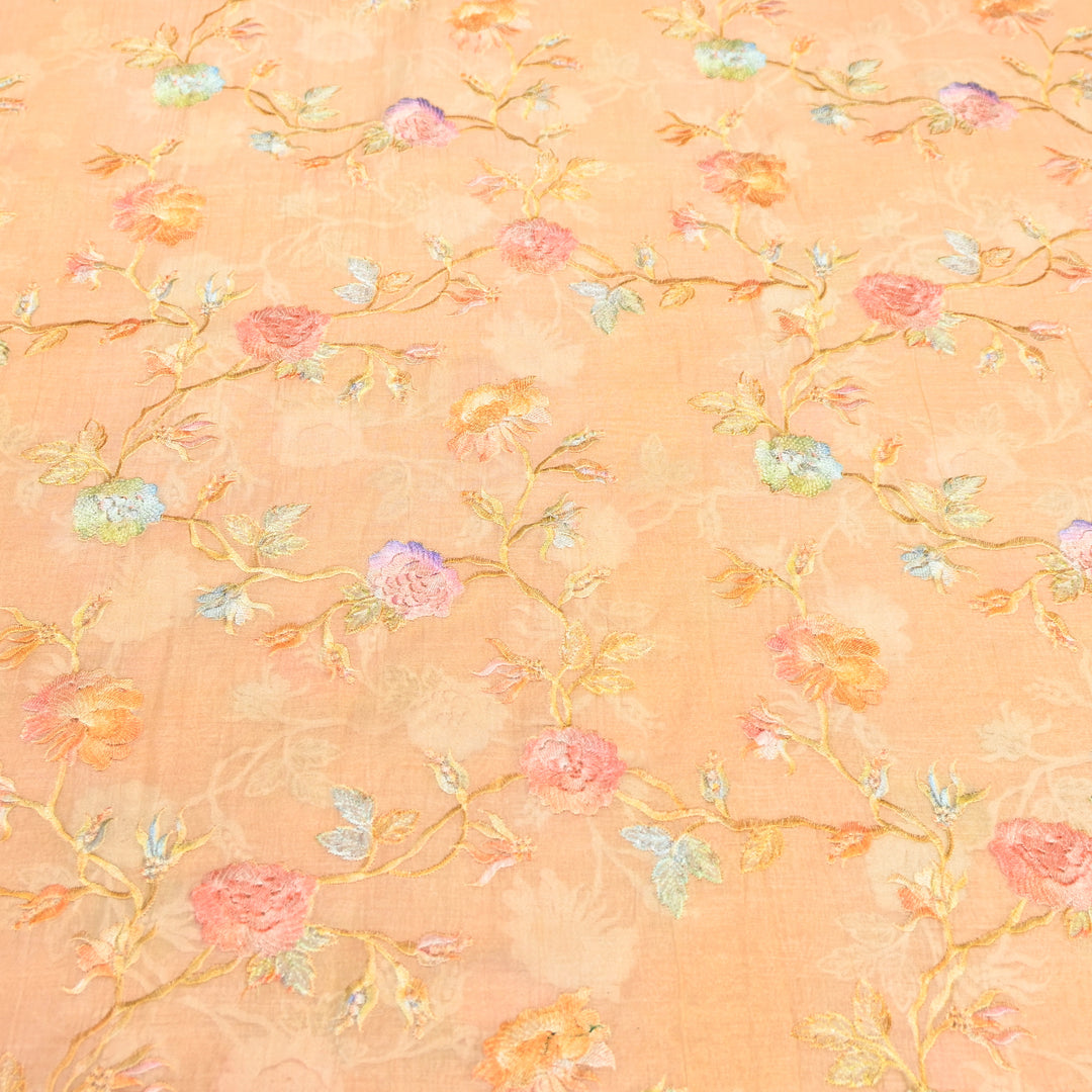 Mul Chanderi Thread Embroidery Fabric – Lightweight Elegant Designer Fabric- V2366C-05