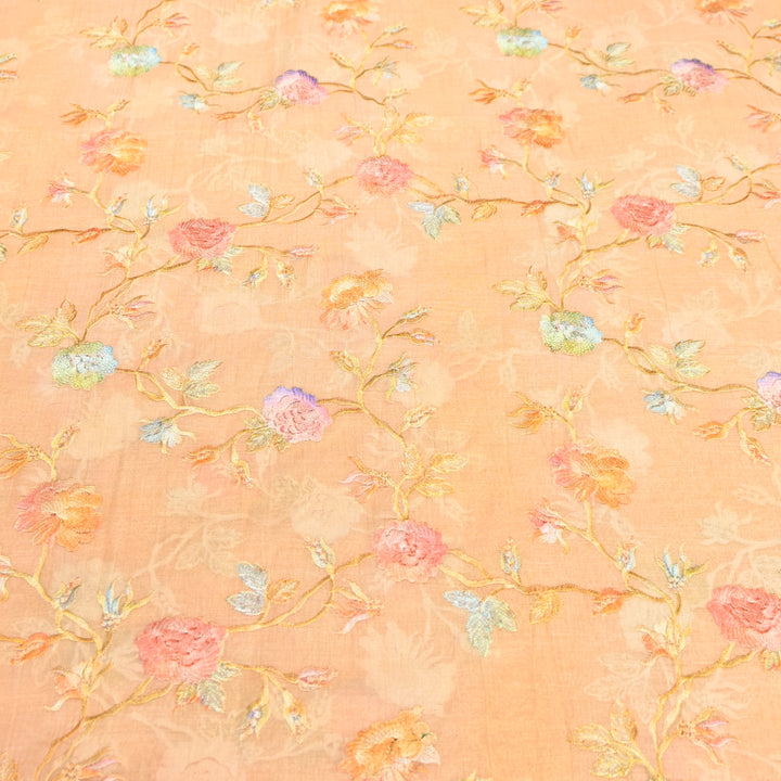 Mul Chanderi Thread Embroidery Fabric – Lightweight Elegant Designer Fabric- V2366C-05