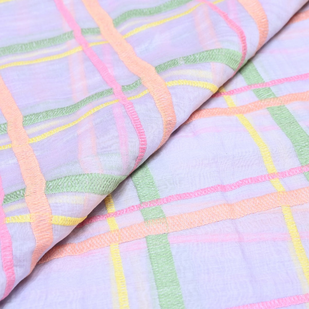 Lavender Color Mul Chanderi Thread Embroidery Fabric – Soft Lightweight Designer Fabric-V2189C-2
