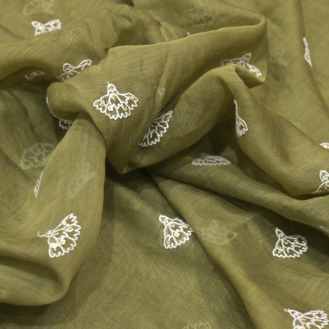 Cotton Chanderi Thread With Sequins Embroidery Fabric