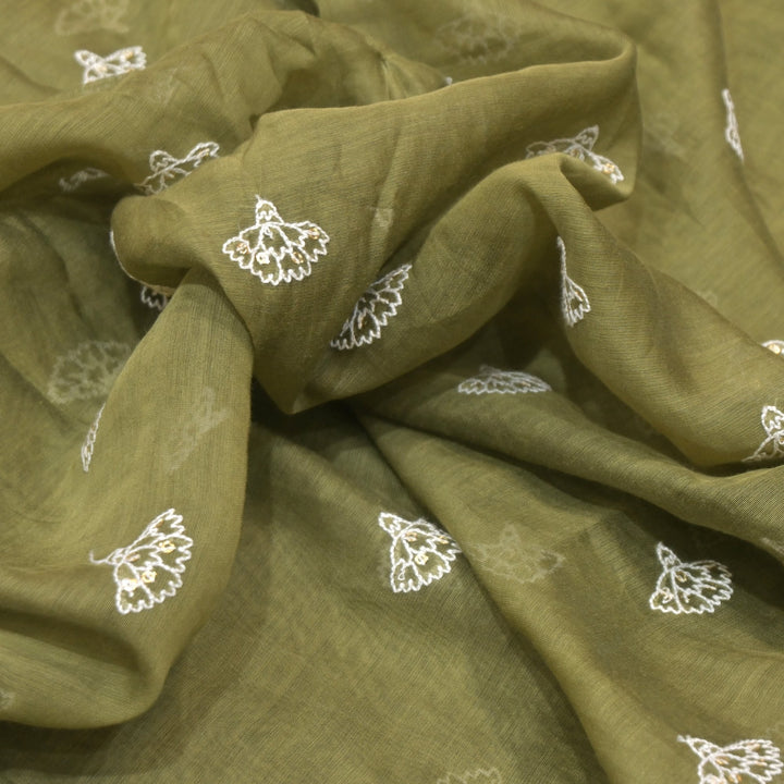 Cotton Chanderi Thread With Sequins Embroidery Fabric