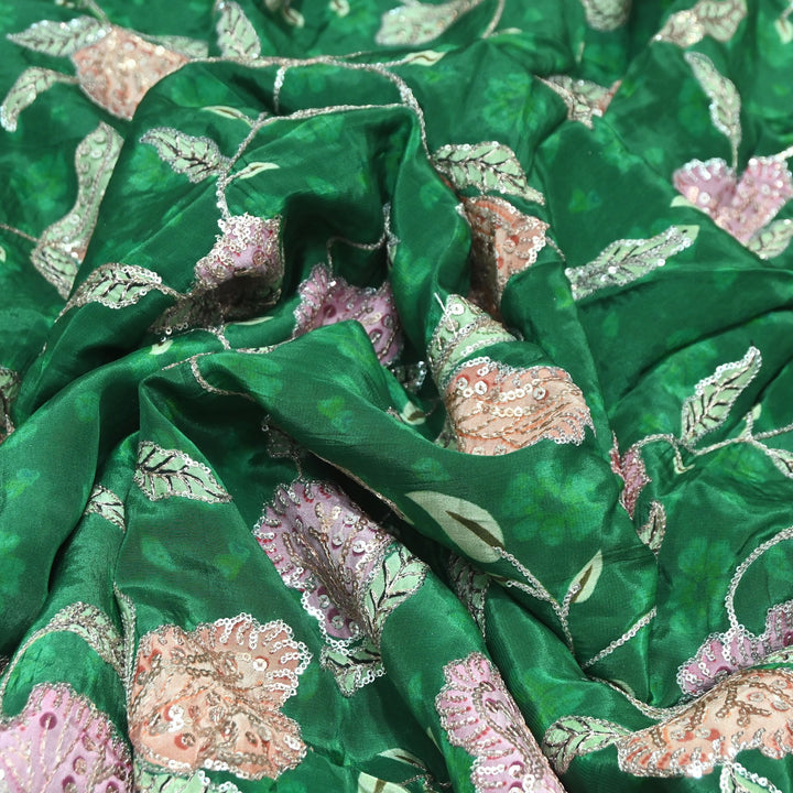 Multi Color Crepe Position Print Fabric with Zari & Sequins Embroidery - 102228-3