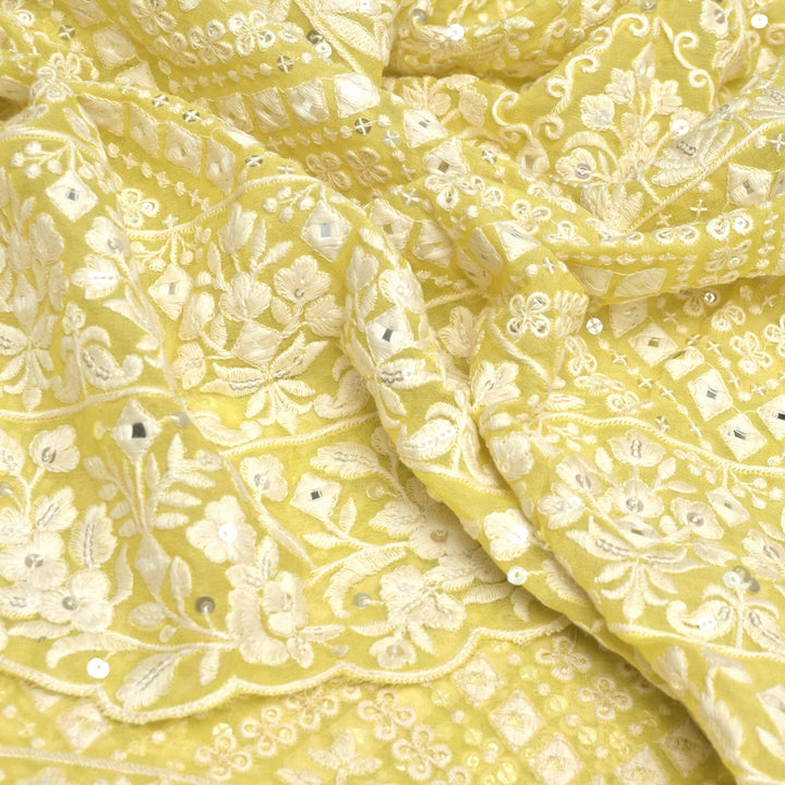 Viscose Georgette Mirror and Sequins Embroidery Fabrics