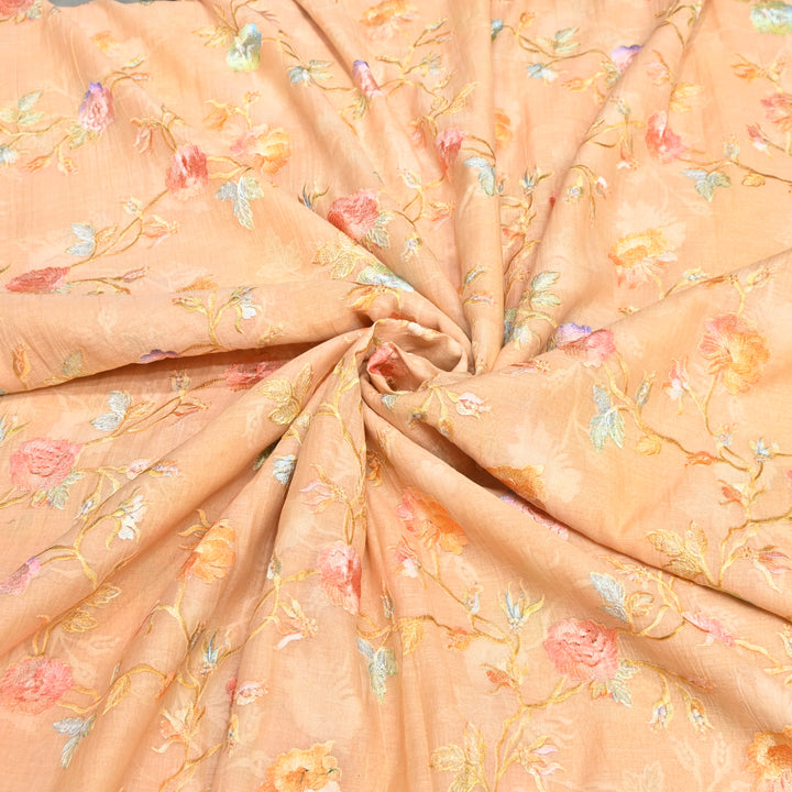 Mul Chanderi Thread Embroidery Fabric – Lightweight Elegant Designer Fabric- V2366C-05