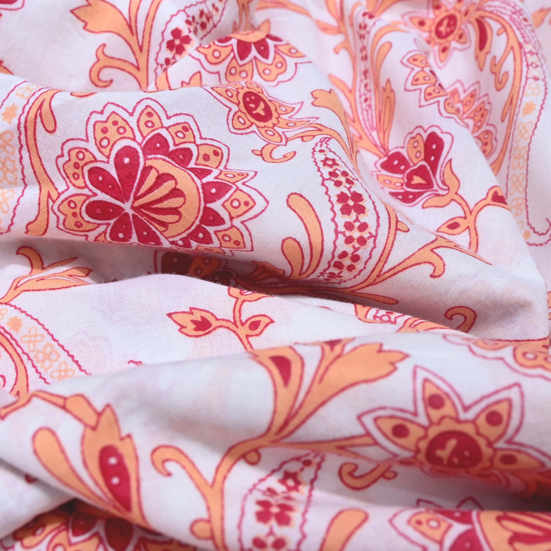 White-Red Cotton Printed Fabric