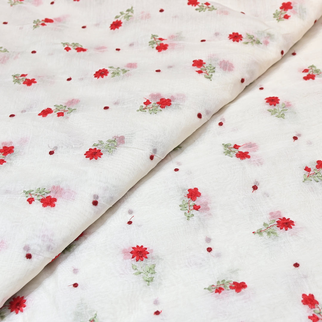 Dyeable Mul Chanderi Thread Embroidery Fabric – Soft Summer Designer Fabric-MF8209-4