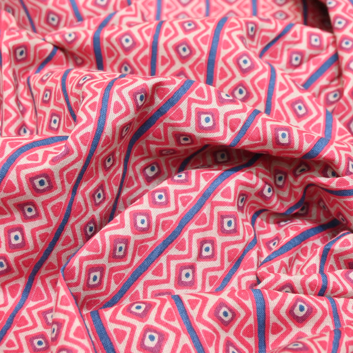 Magenta Cotton Linen Print