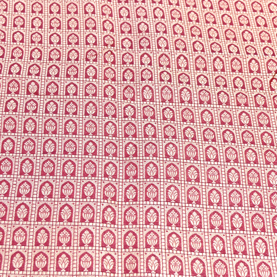 Red Color Pure Silk Alfi Zari Brocade Fabric 44" – Luxury Traditional Designer Fabric ZTF001-2