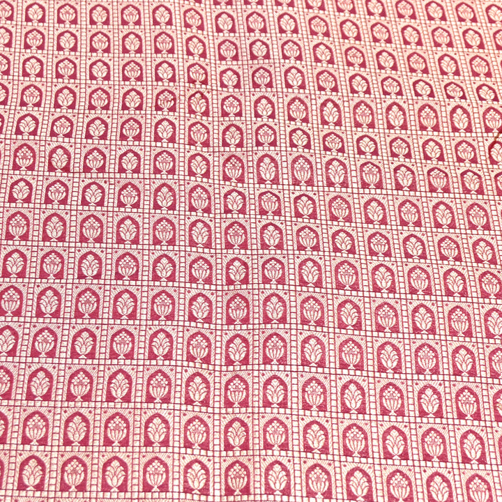 Red Color Pure Silk Alfi Zari Brocade Fabric 44" – Luxury Traditional Designer Fabric ZTF001-2