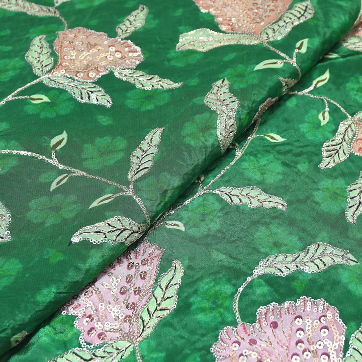 Multi Color Crepe Position Print Fabric with Zari & Sequins Embroidery - 102228-3