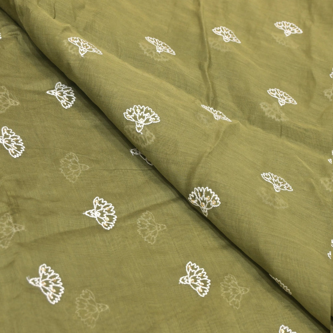 Cotton Chanderi Thread With Sequins Embroidery Fabric