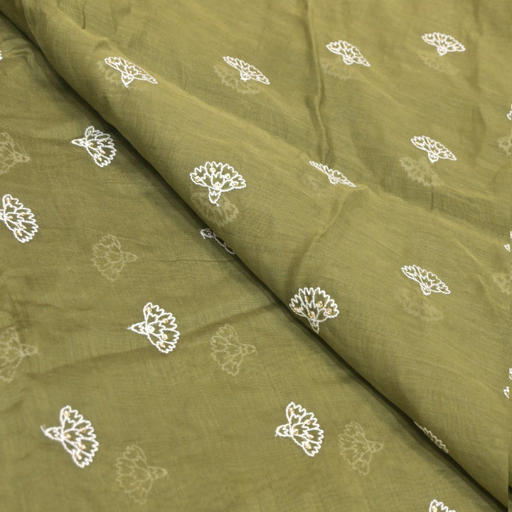 Cotton Chanderi Thread With Sequins Embroidery Fabric