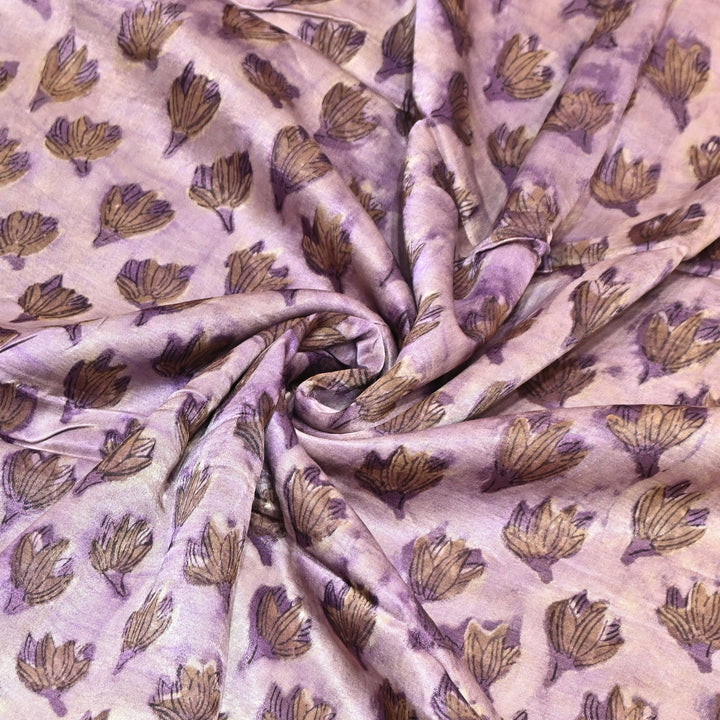 Mushrum Satin Vanaspati Print Fabric– Soft Luxury Designer Printed Fabric KK1217-1C