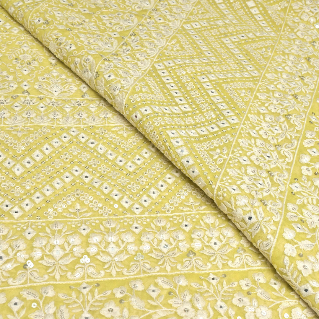 Viscose Georgette Mirror and Sequins Embroidery Fabrics