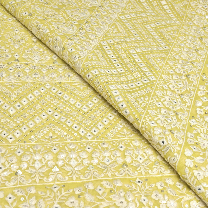 Viscose Georgette Mirror and Sequins Embroidery Fabrics