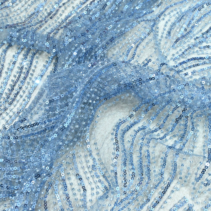 Cut Dana Sequins Embroidered Fabric on Imported Net