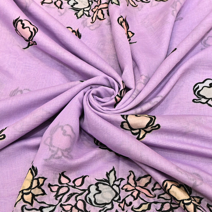 Mul Chanderi Position Print With Thread Embroidery Fabric – Designer Summer Fabric V2434C-2