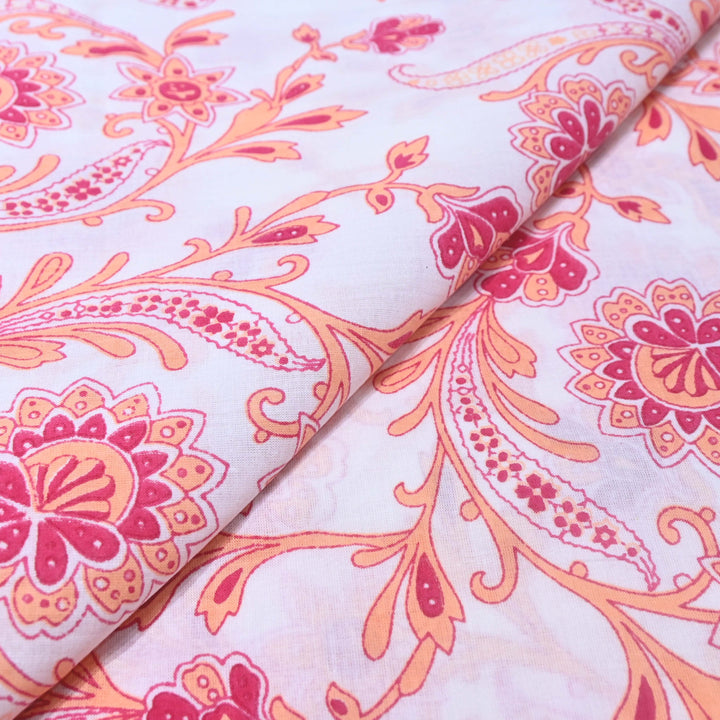 White-Red Cotton Printed Fabric