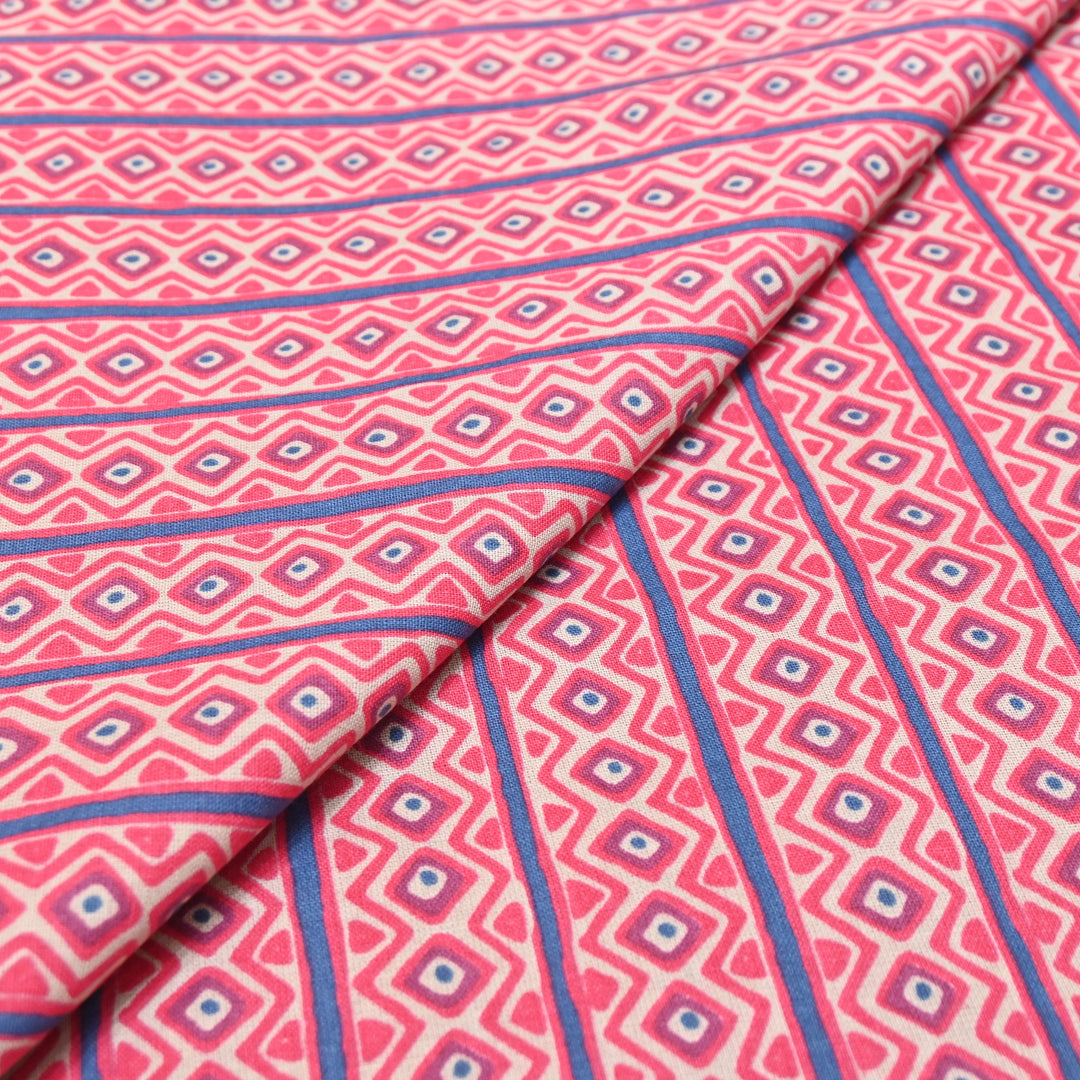 Magenta Cotton Linen Print