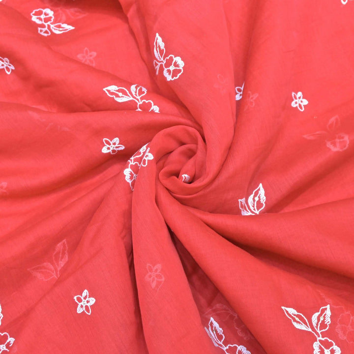 Red Mul Chanderi Fabric with Threadwork Embroidery