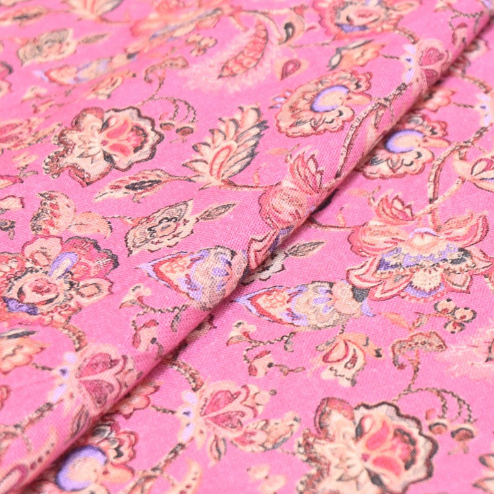 Multicolor Cotton Linen Digital Print Fabric- Soft Breathable Designer Fabric-RT0132-9