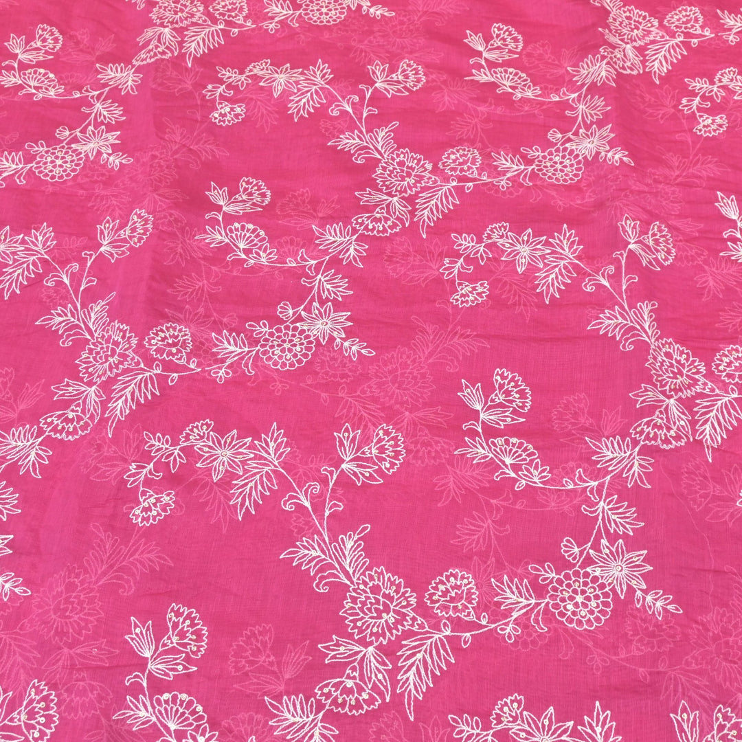 Cotton Chanderi Thread With Sequins Embroidery Fabric