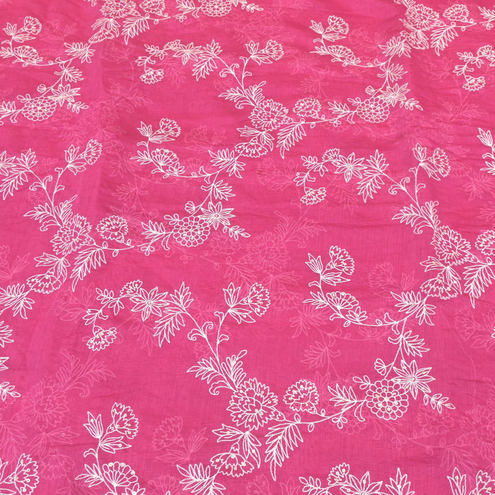 Cotton Chanderi Thread With Sequins Embroidery Fabric