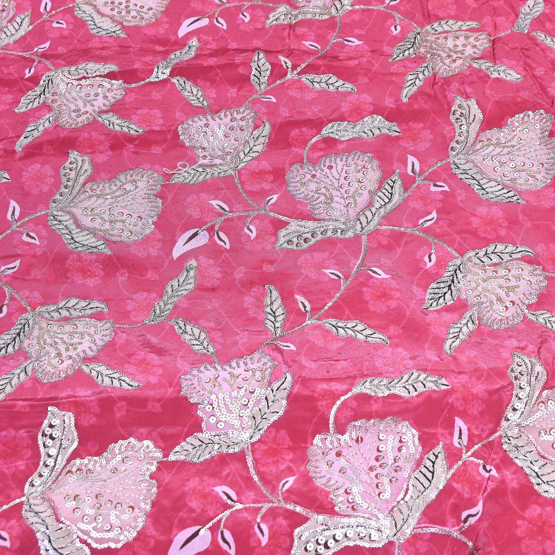 Multi Color Crepe Position Print Fabric with Zari & Sequins Embroidery - 102228-5