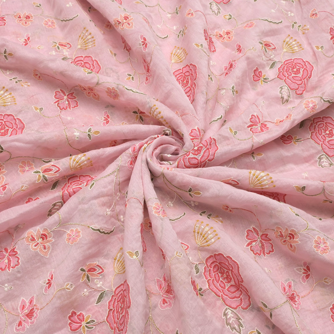 Chanderi Thread With Sequins Embroidery Fabrics