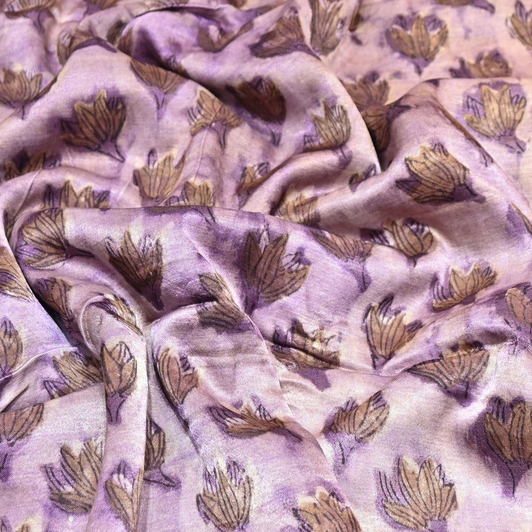 Mushrum Satin Vanaspati Print Fabric– Soft Luxury Designer Printed Fabric KK1217-1C