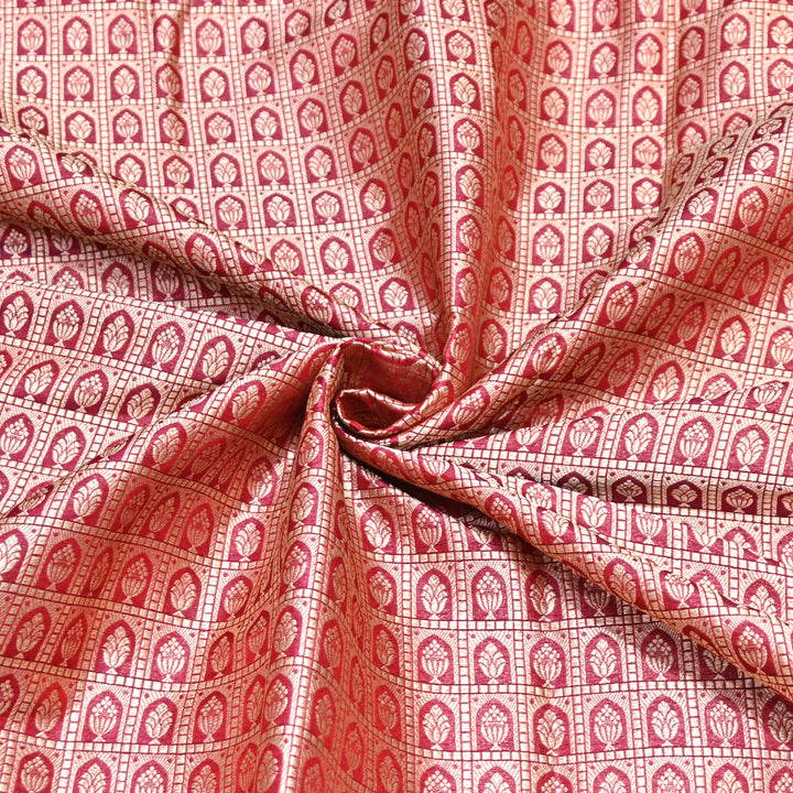 Red Color Pure Silk Alfi Zari Brocade Fabric 44" – Luxury Traditional Designer Fabric ZTF001-2