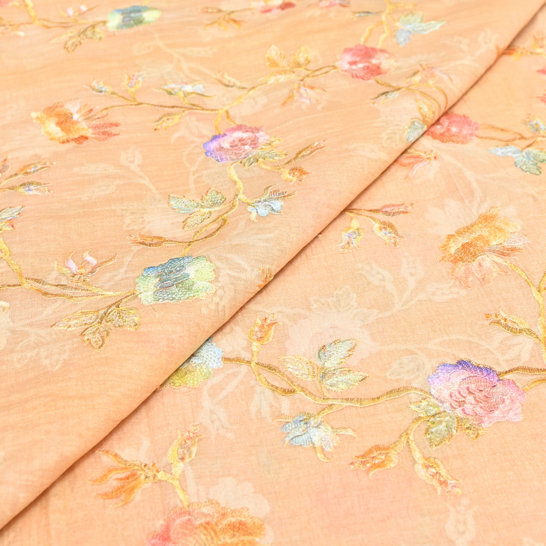 Mul Chanderi Thread Embroidery Fabric – Lightweight Elegant Designer Fabric- V2366C-05