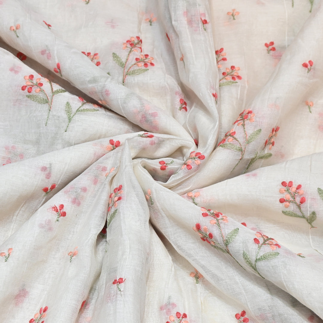Dyeable Mul Chanderi Thread Embroidery Fabric – Soft Summer Designer Fabric-MF8212-5