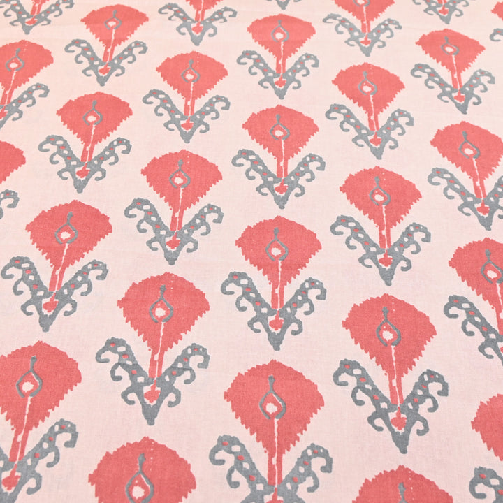 Baby Pink Cotton Linen In Red Floral Print
