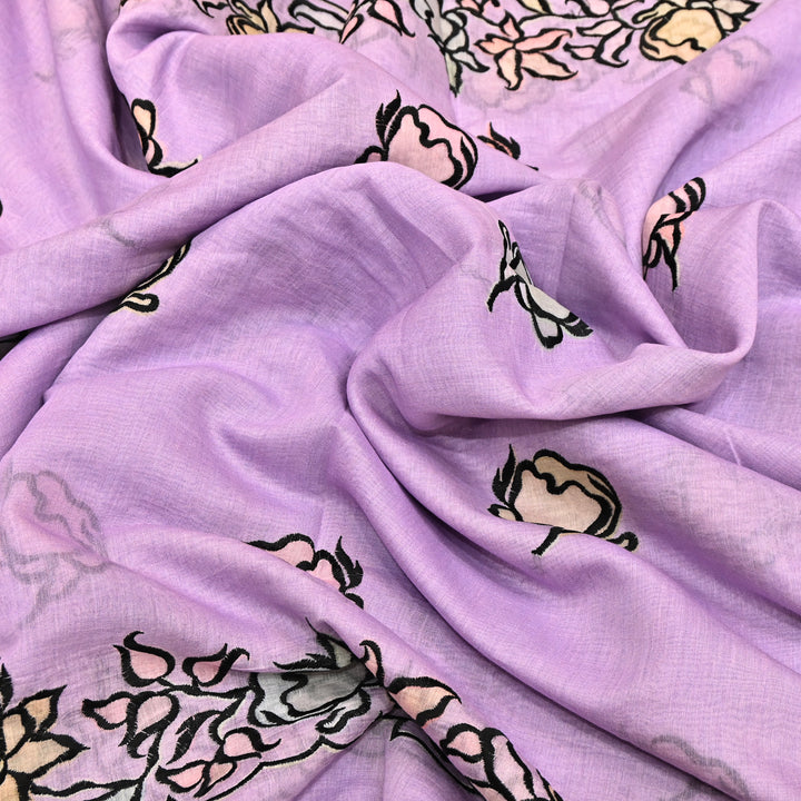 Mul Chanderi Position Print With Thread Embroidery Fabric – Designer Summer Fabric V2434C-2