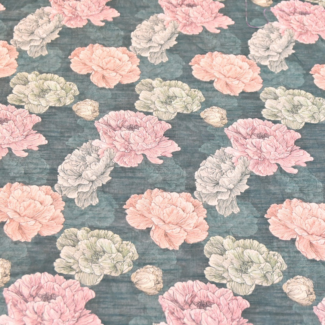 Multicolor Cotton Linen Digital Print Fabric- Soft Breathable Designer Fabric-RT0132-11
