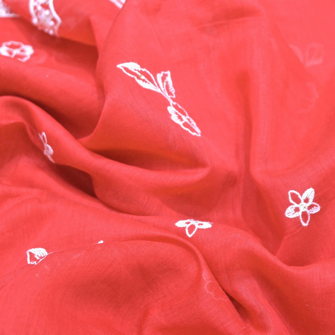 Red Mul Chanderi Fabric with Threadwork Embroidery