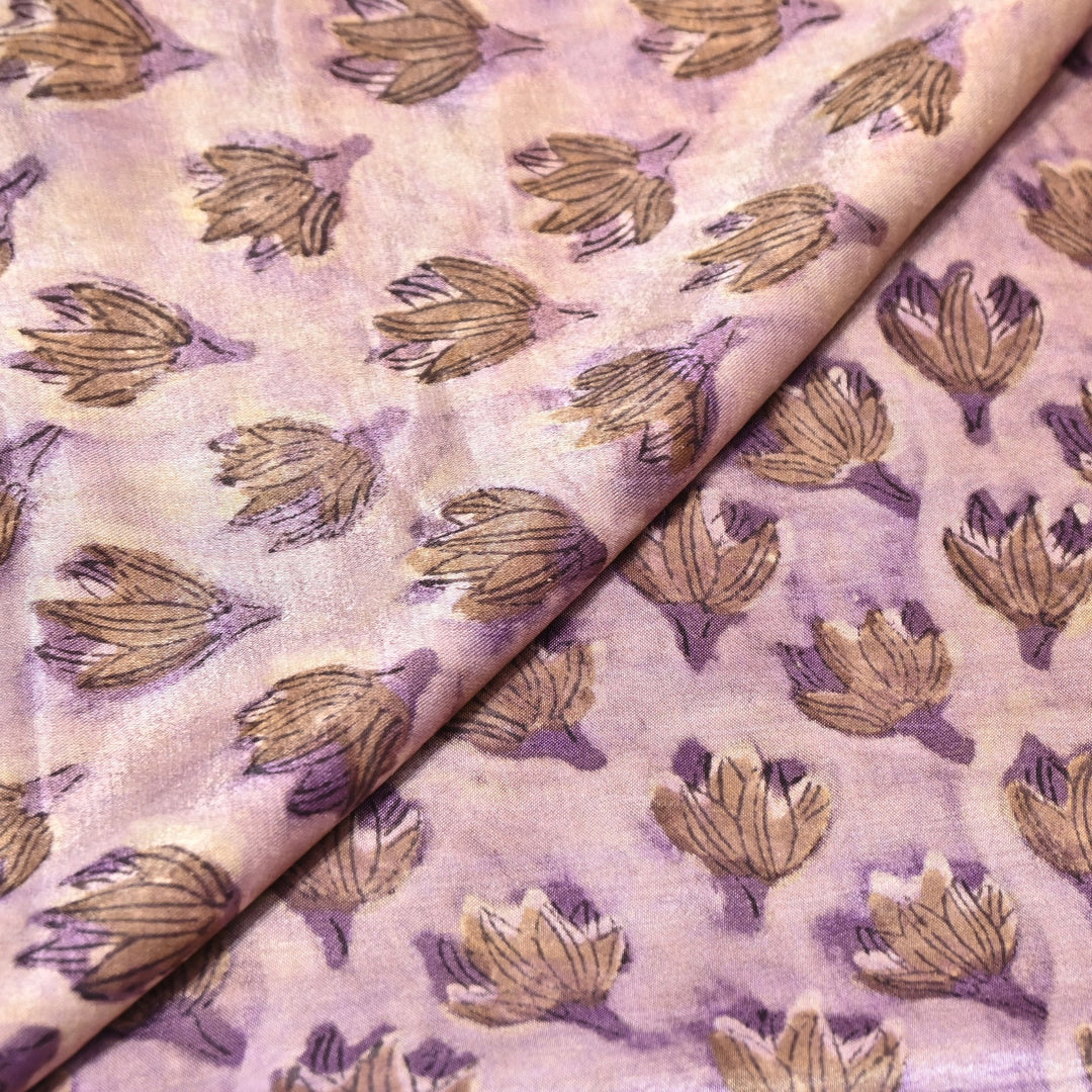 Mushrum Satin Vanaspati Print Fabric– Soft Luxury Designer Printed Fabric KK1217-1C