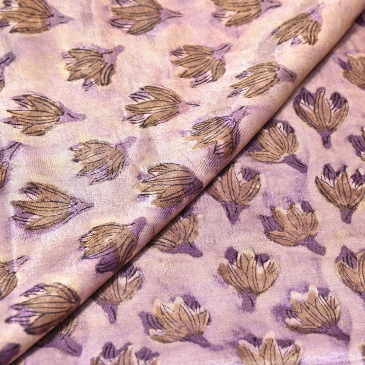 Mushrum Satin Vanaspati Print Fabric– Soft Luxury Designer Printed Fabric KK1217-1C