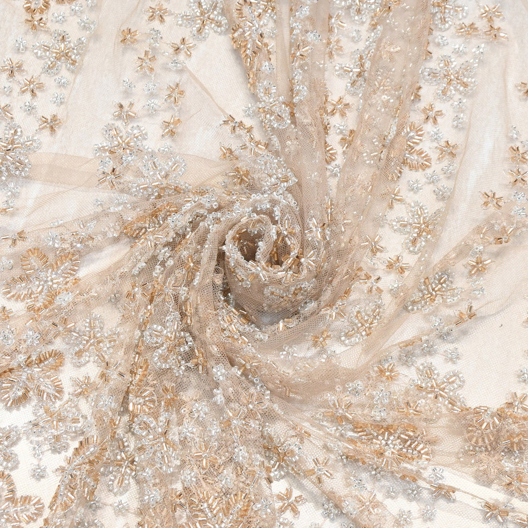 Premium Imported Heavy Beaded Floral Embroidery Net Fabric - 608939-01