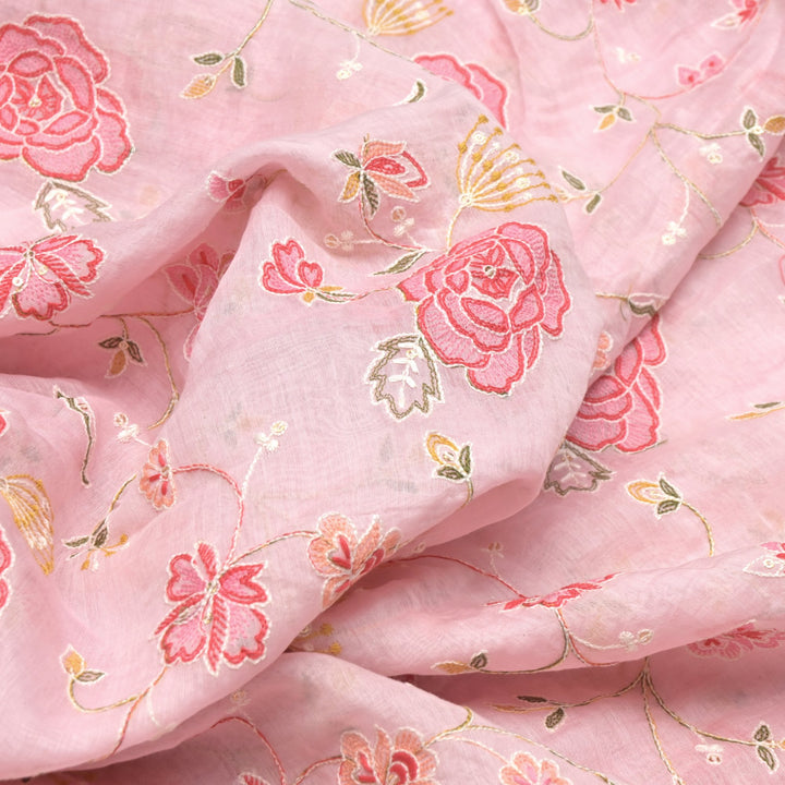 Chanderi Thread With Sequins Embroidery Fabrics
