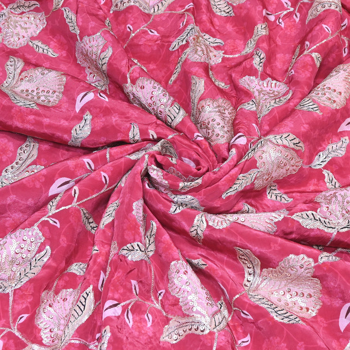 Multi Color Crepe Position Print Fabric with Zari & Sequins Embroidery - 102228-5