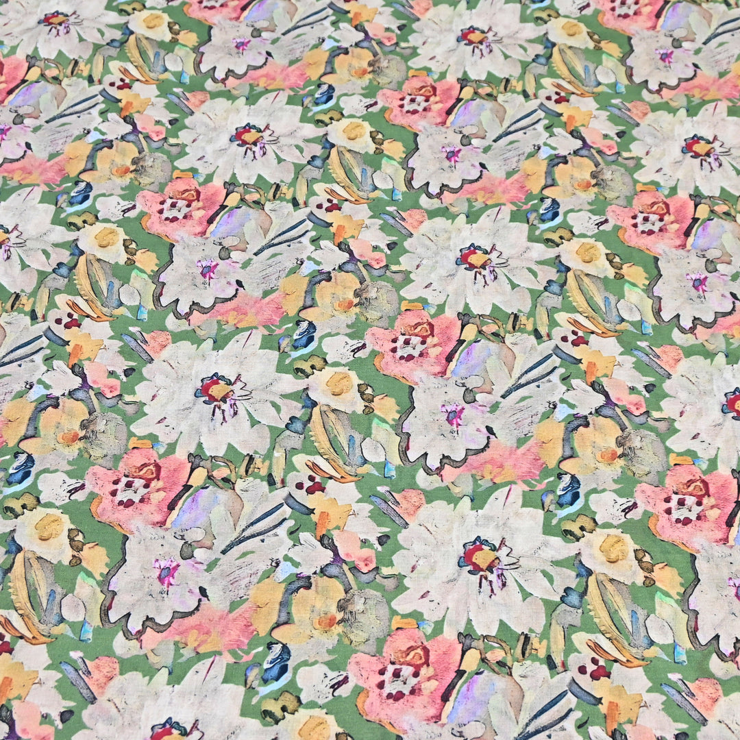 Macha Green Floral Italian Lawn Print Fabric
